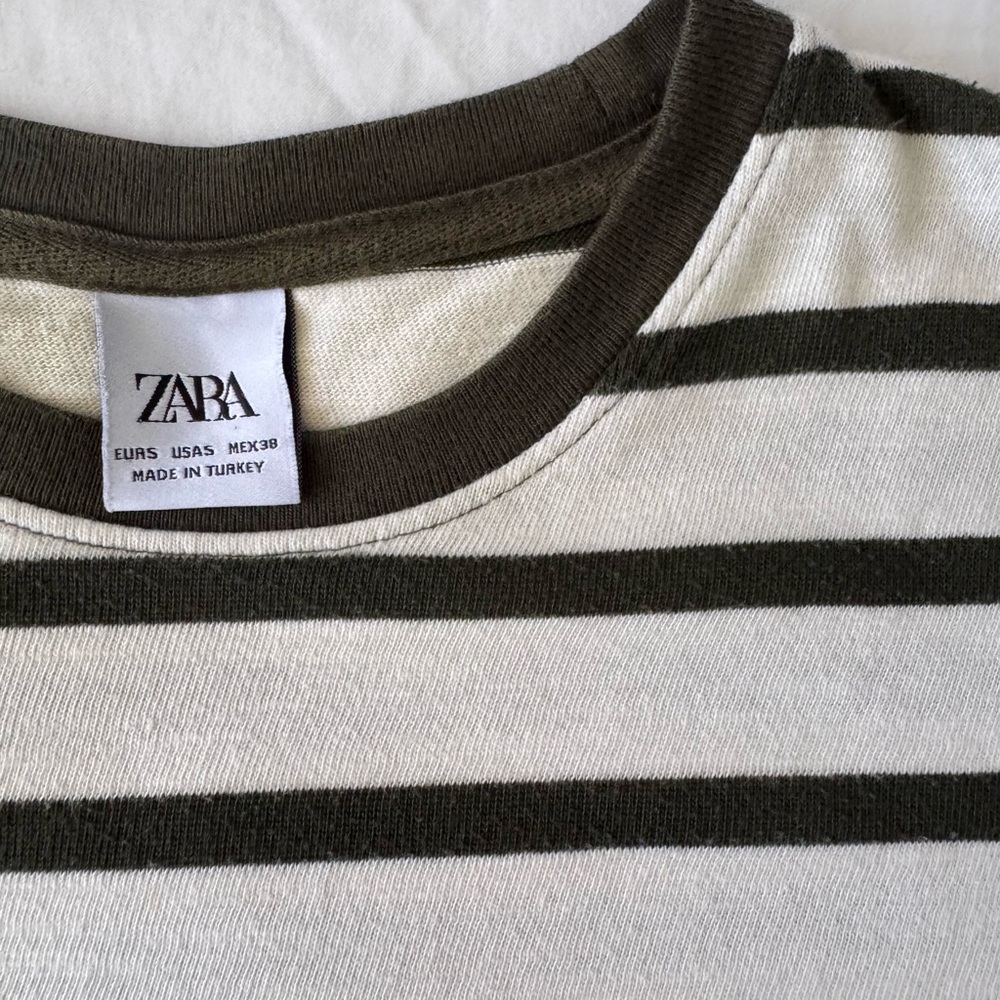 Zara Striped Ivory/Green Basic Tee